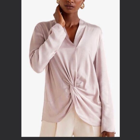 Mango Sz 2 Lilac satin blouse knotted - Picture 1 of 4